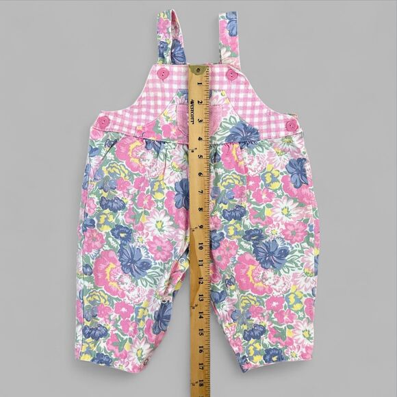 Vintage Baby Overalls Floral Pink Checkered Cotton Jumper 80s 90s Size 6-9 mo - Picture 5 of 6